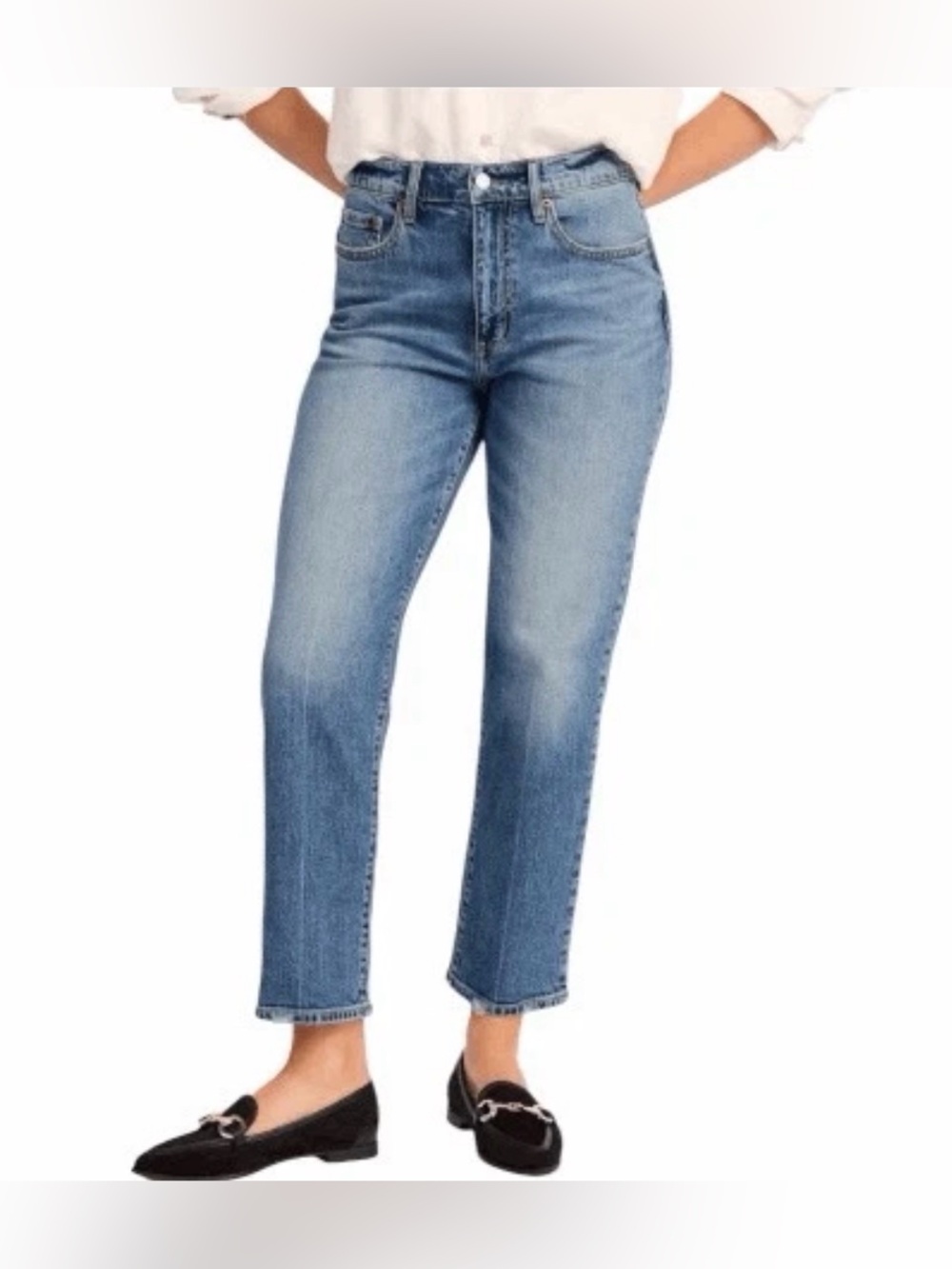 Daze “Hug” Straight Leg High Rise Light Wash Ankle Length Jeans Size 27P